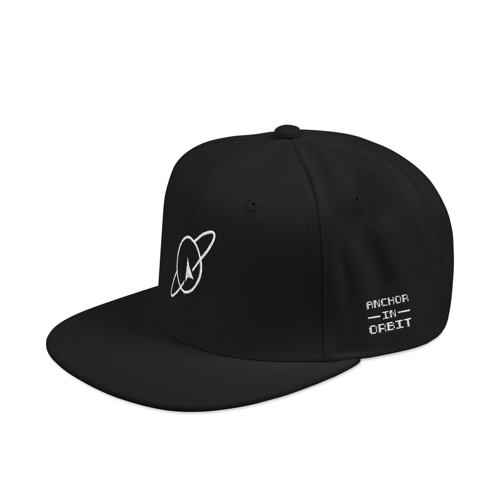 Orbit Embroidered Snapback Hat — Minimal Planet Logo & '8-bit' Side Text